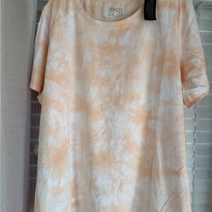 Denim&Co Peach and White Tie-Dye Short Sleeve Tee
